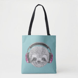 Bolso De Tela Retrato de los auriculares que llevan de la pereza