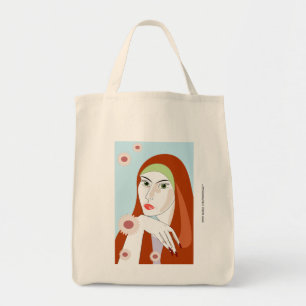 Bolso De Tela Retrato de moda floral retro pelirroja