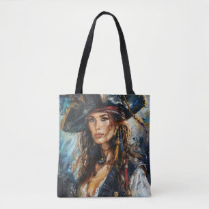Bolso De Tela Retrato de mujer pirata en acuarela