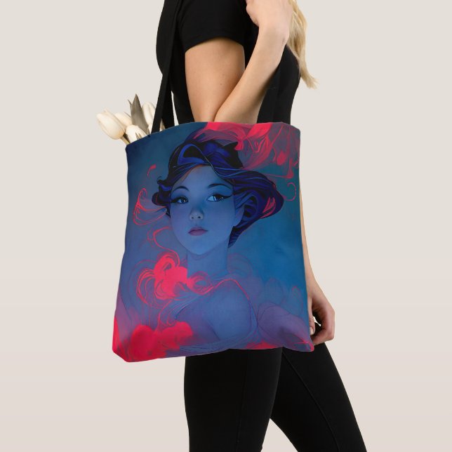 Bolso De Tela Retrato de Neon Pink Anime Style Chica (Detalle)