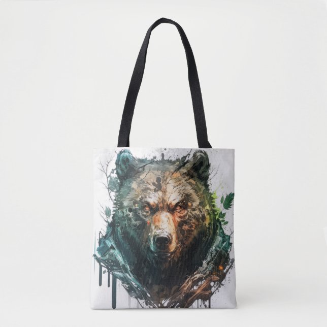 Bolso De Tela Retrato de oso pardo pintura animal de vida silves (Anverso)