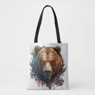 Bolso De Tela Retrato de oso pardo pintura animal de vida silves