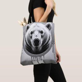 Bolso De Tela Retrato de oso polar con efecto de goteo metálico