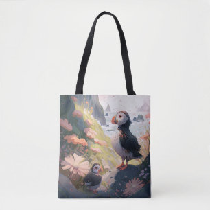 Bolso De Tela Retrato de pájaro de Puffin pintura animal vida si
