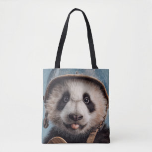 Bolso De Tela Retrato de Panda Gigante con Casco Azul Vintage