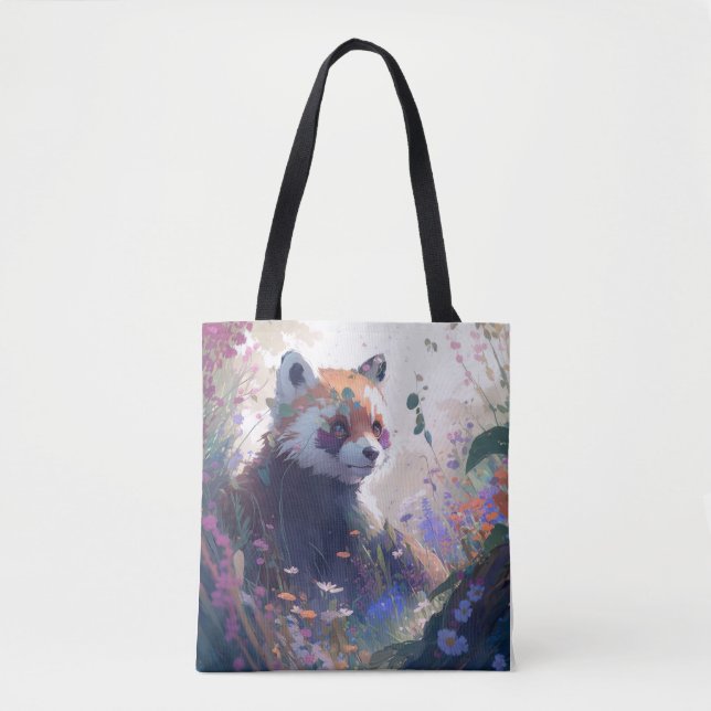 Bolso De Tela Retrato de Panda Rojo Pintura de Animales Silvestr (Anverso)