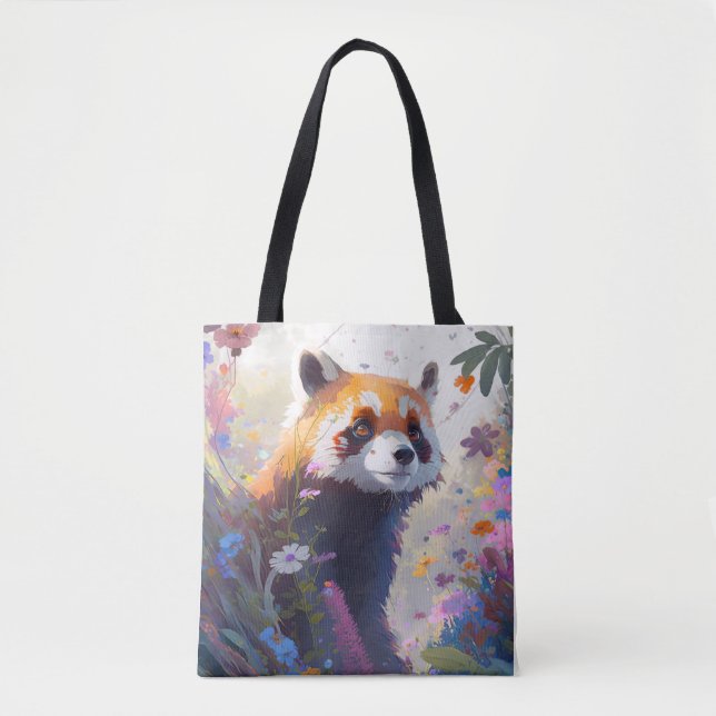 Bolso De Tela Retrato de Panda Rojo Pintura de Animales Silvestr (Anverso)