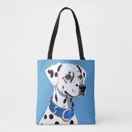 Bolso De Tela Retrato de Perro Dálmata con Collar Azul