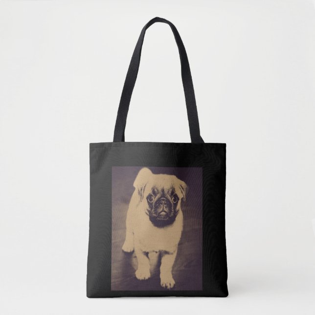 Bolso De Tela Retrato de perro de pug cuta (Anverso)