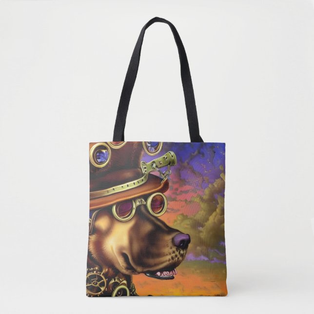 Bolso De Tela Retrato de perro de Steampunk (Anverso)