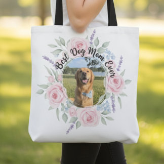 Bolso De Tela Retrato de perro floral rosa