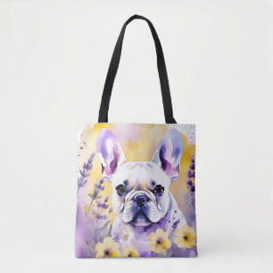 Bolso De Tela Retrato de perro francés con flores silvestres