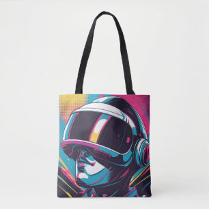 Bolso De Tela retrato de personaje futurista que lleva auricular