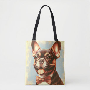 Bolso De Tela Retrato de pintura de Bulldog francés vintage