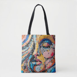 Bolso De Tela Retrato de píxel vibrante en tonos audaces 