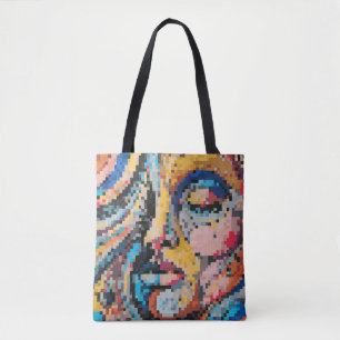 Bolso De Tela Retrato de píxel vibrante en tonos audaces 
