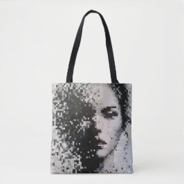 Bolso De Tela Retrato de píxeles en escala de grises abstracto c