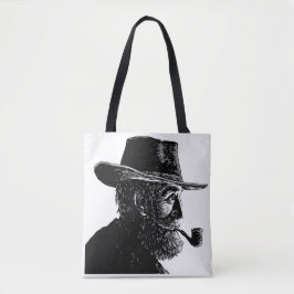 Bolso De Tela Retrato de punto y línea: anciano sabio fumando en