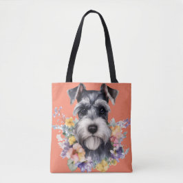 Bolso De Tela Retrato de Schnauzer con flores