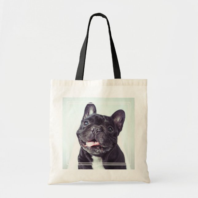 Bolso De Tela Retrato de un feliz Bulldog francés (Frente)