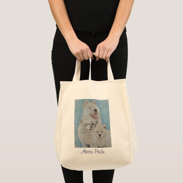 Bolso De Tela retrato de un perro akita blanco de largo abrigo (Anverso (producto))