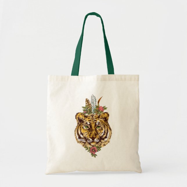 Bolso De Tela Retrato del estilo de Boho del tigre (Frente)