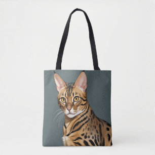 Bolso De Tela Retrato dinámico de gato Bengalí con manchas disti