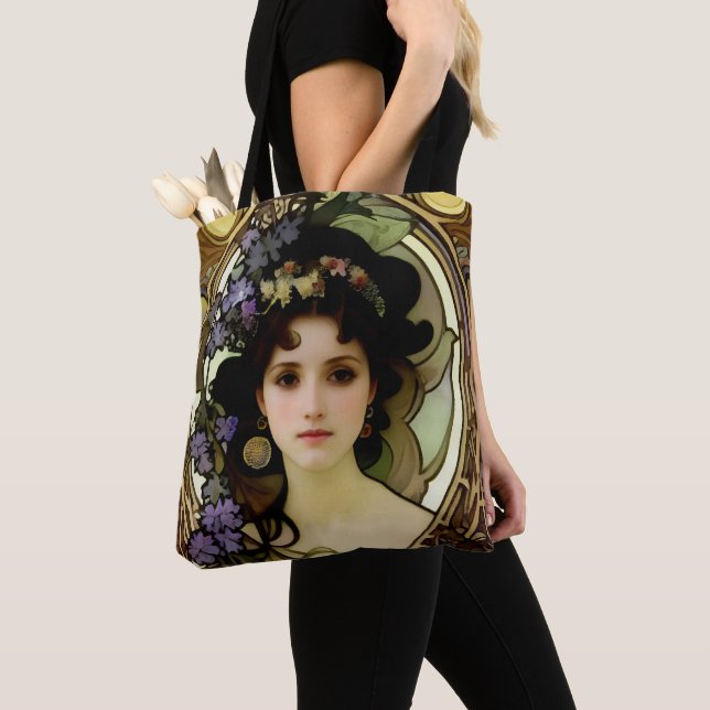 Bolso De Tela Retrato elegante al estilo mucha de una bella muje (Detalle)