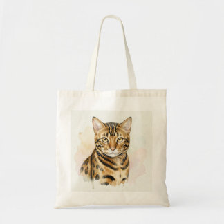 Bolso De Tela Retrato en Acuarela de Gato Bengalí