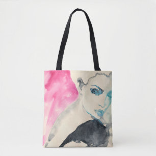 Bolso De Tela Retrato femenino: Ilustracion acuarela