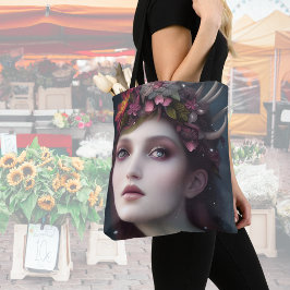Bolso De Tela Retrato floral de diosa de invierno