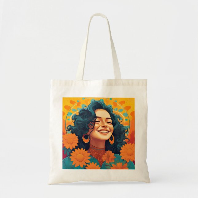 Bolso De Tela Retrato floral radiante mexicano-estadounidense (Frente)