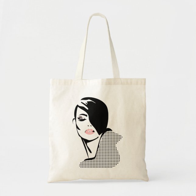 Bolso De Tela Retrato moderno de mujer blanca y negra minimalist (Frente)