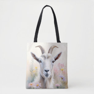 Bolso De Tela Retrato suave de la cabra del campo de la flor pas