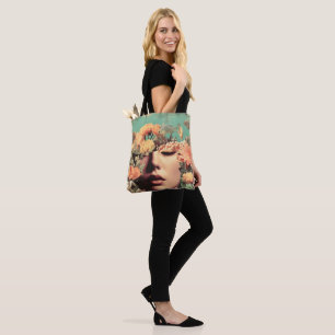 Bolso De Tela Retrato Subrealista Bajo el Agua con Flores de Cor