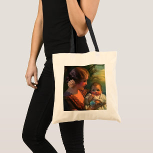 Bolso De Tela Retrato vintage del Día de la Madre, mamá y bebé
