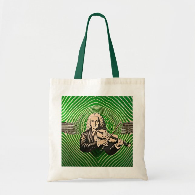 Bolso De Tela Retrato Vivaldi en estilo de ilusión óptica BAUHAU (Frente)