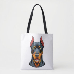 Bolso De Tela Retratos de un perro Doberman de cabeza vista fron