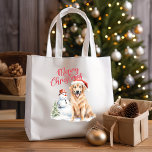 BOLSO DE TELA RETRIVER DE GOLDEN SANTA HAT MERRY CHRISTMAS<br><div class="desc">Tenemos la manera perfecta de traer cosas peludas para los que aman a los perros y a los Labrador y los recuperadores de oro! Nuestra bolsa de Navidades, inspirada en pelos, presenta una imagen acuarela de un recuperador de oro en Santa hat con muñeco de nieve, pino y nieve. Es...</div>