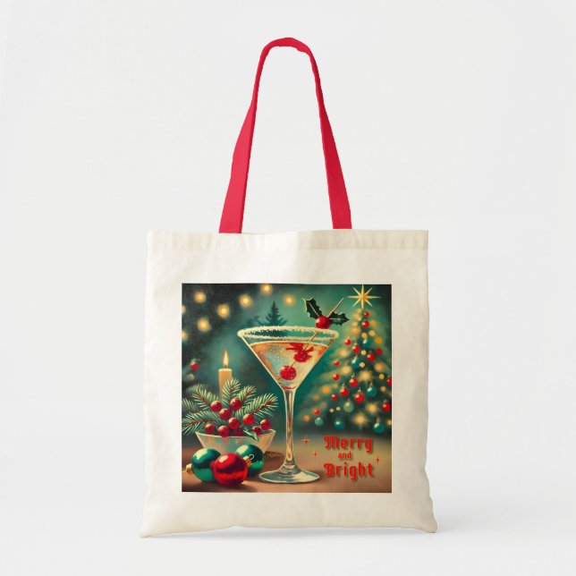 Bolso De Tela Retro 50 Merry Bright Navidades Cocktail Martini (Frente)