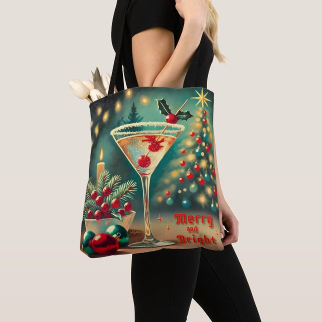 Bolso De Tela Retro 50 Merry Bright Navidades Cocktail Martini (Detalle)