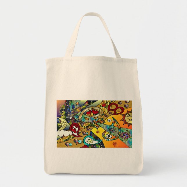 Bolso De Tela Retro 60 Aparato de Regalos Psicodélicos de Ciclo  (Frente)