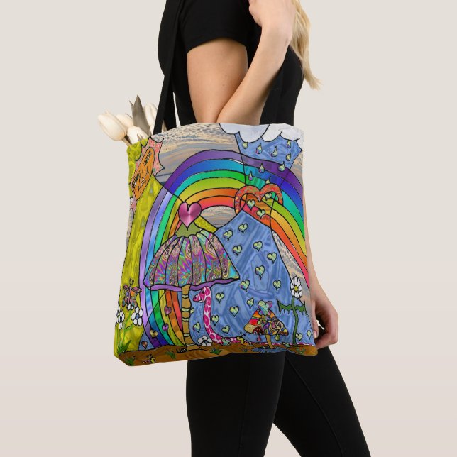 Bolso De Tela Retro 60 Psicodelic Magic Mushrooms Tote Bag (Detalle)