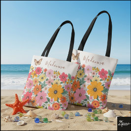 Bolso De Tela Retro 70s Floral Groovy Daisy Backdrop