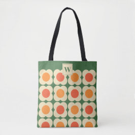 Bolso De Tela Retro 70s Scandi Flowers -Mid mod- Orange on Green