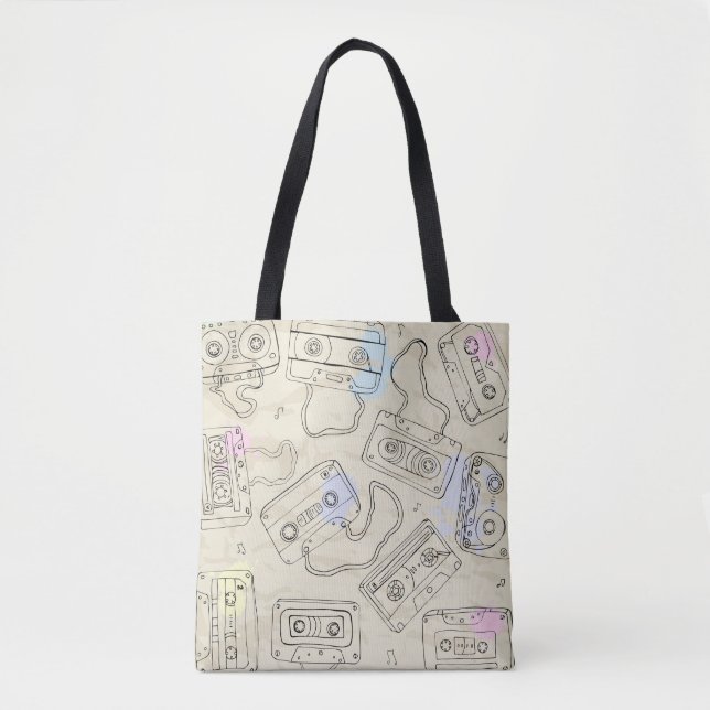 Bolso De Tela Retro 80s 90s Nostalgic Cassette Mix Tape Pattern (Anverso)