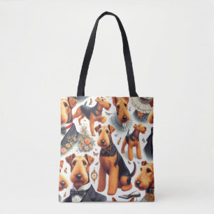 Bolso De Tela Retro Airedale Terrier Seamless