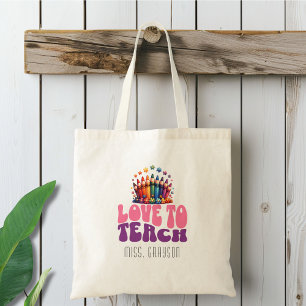 Bolso De Tela Retro 'Amor por Enseñar' Nombre de profesor de dis