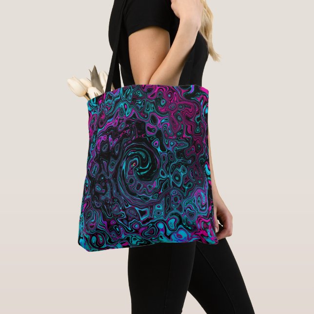 Bolso De Tela Retro Aqua Magenta y Black Abstract Swirl (Detalle)