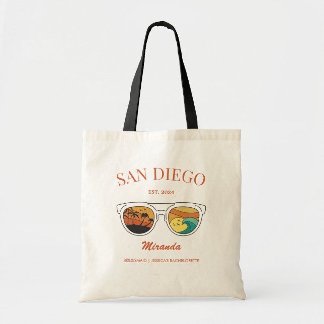 Bolso De Tela Retro Beach Bachelorette Personalizado Bridesmaid  (Frente)